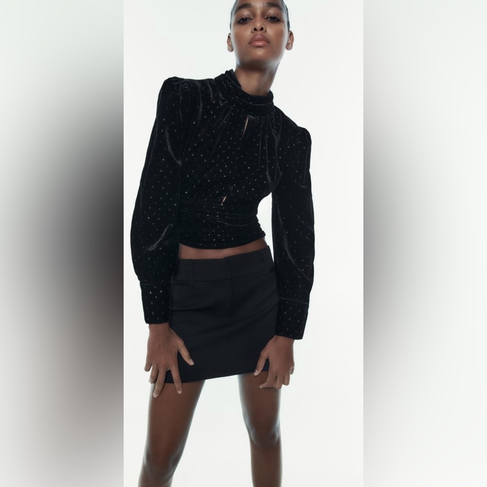 Zara Black Velvet Women's Blouse